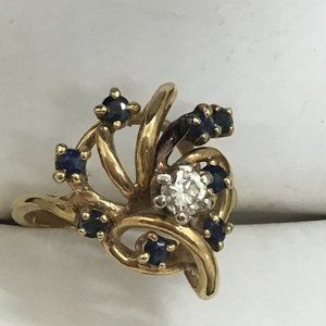 🌼14K Yellow Gold, Genuine  Sapphire & Diamond Dinner Ring 🌼